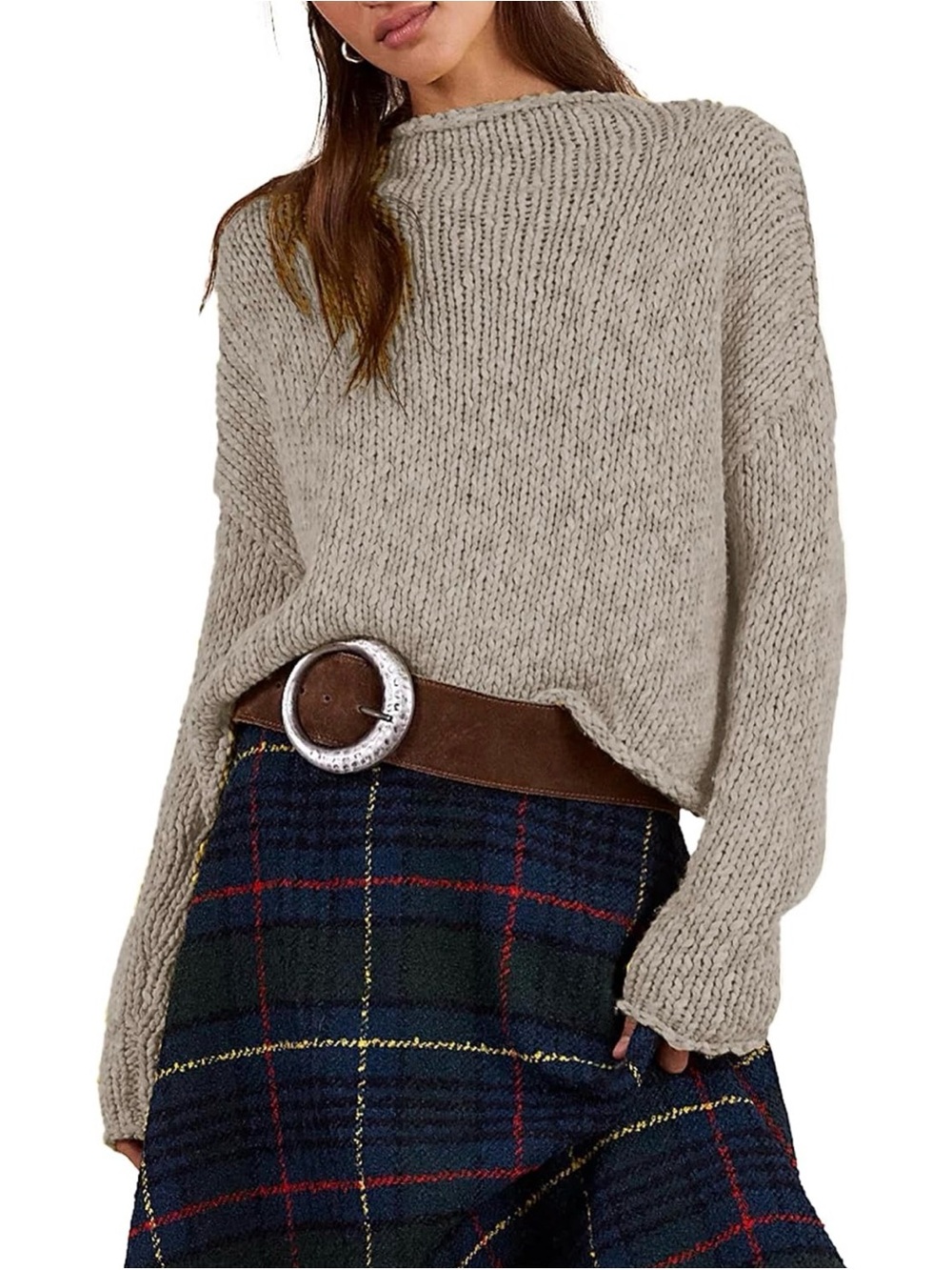 Cozy Neutral Ribbed Knit Sweater - Beige